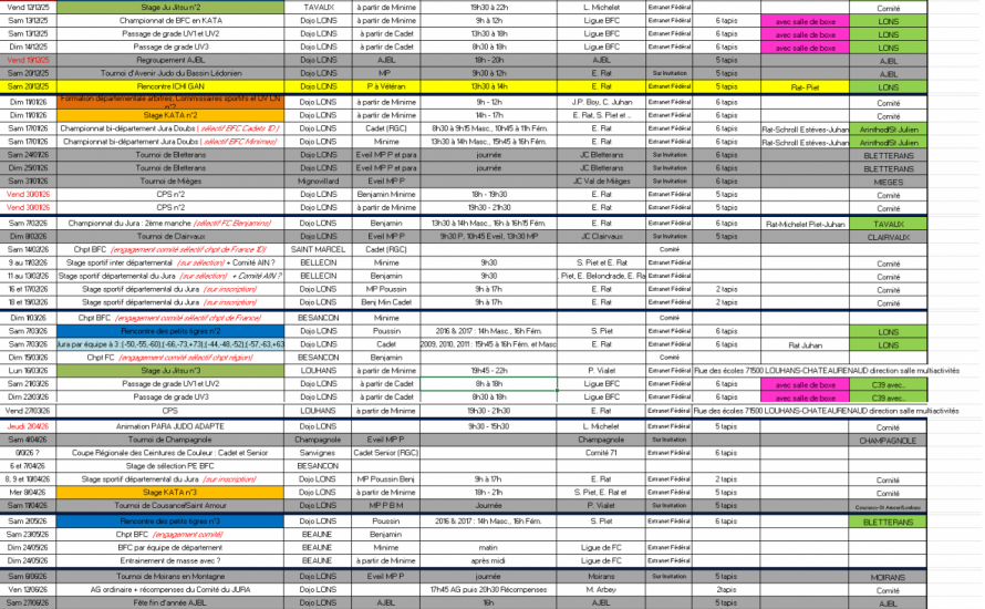 Calendrier du Jura 2025/2026