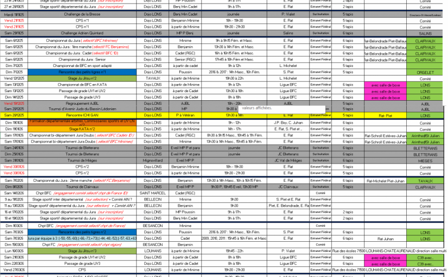 Calendrier du Jura 2025/2026